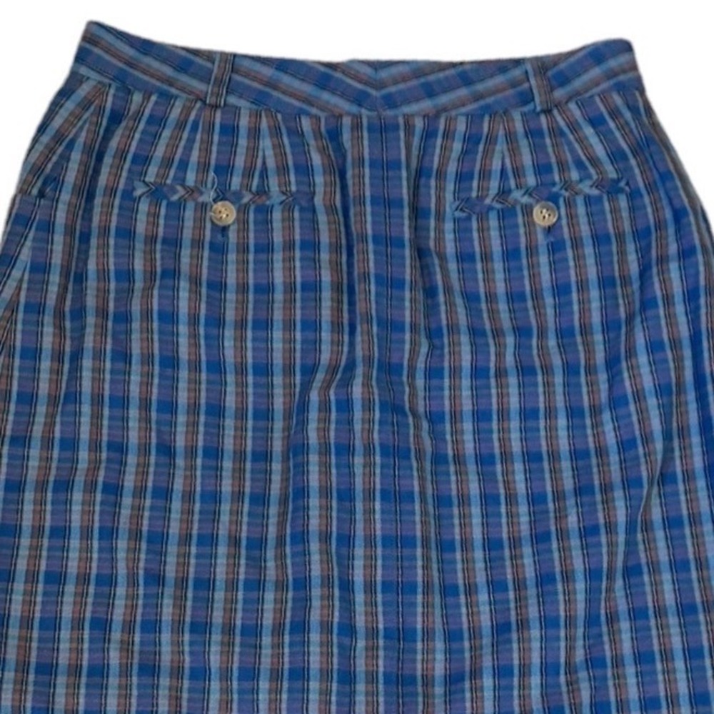 80s Liz Claiborne Vintage Blue Plaid Cotton Pencil Skirt High Waisted 8 fits S - Picture 6 of 7